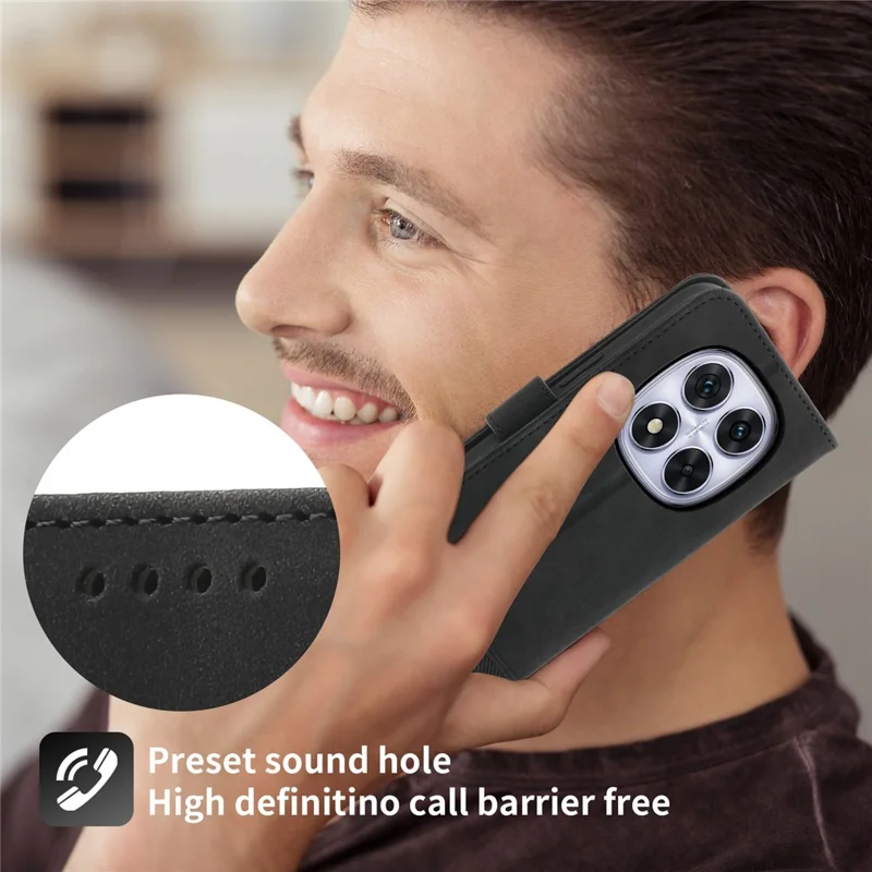 DIERFENG DF-03 Fodral för Xiaomi Redmi Note 15 Pro+ 5G Med linjeprägling Lederlukt Väska Mobilhölse med handledsband - Svart