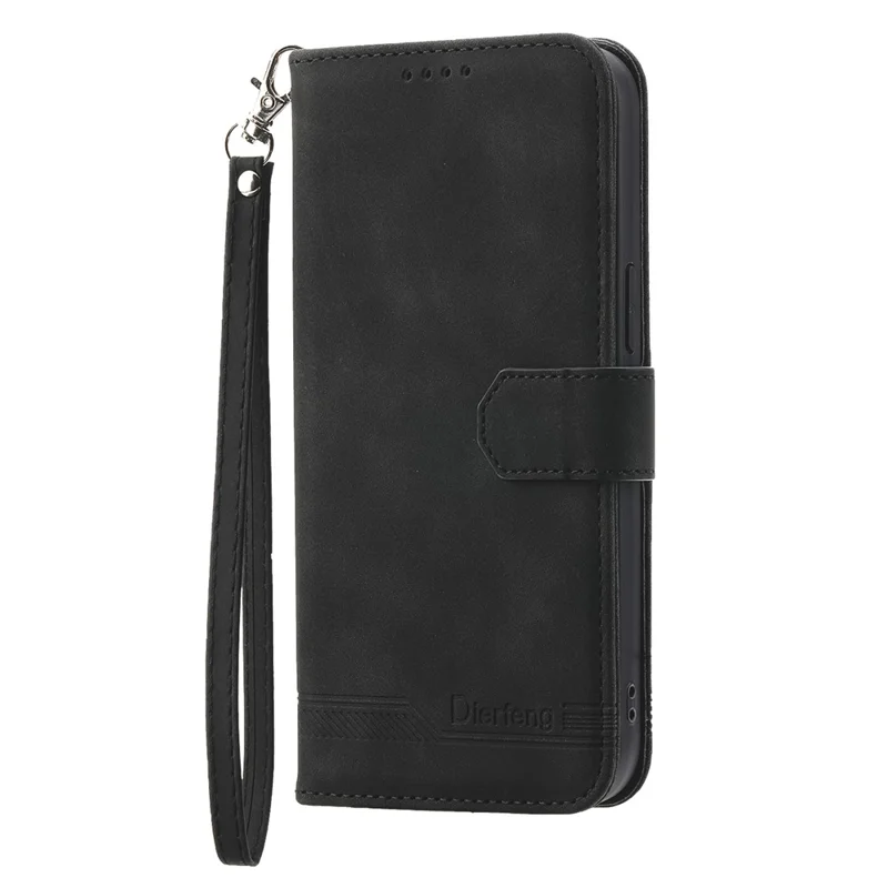 DIERFENG DF-03 Fodral för Xiaomi Redmi Note 15 Pro+ 5G Med linjeprägling Lederlukt Väska Mobilhölse med handledsband - Svart