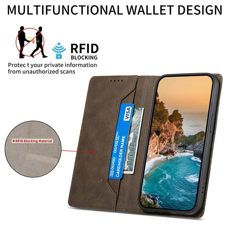 For Xiaomi Redmi Note 15 5G (Global) Wallet Case RFID Blocking PU Leather Phone Cover - Brown