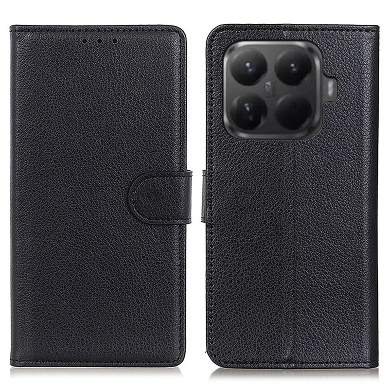 For Xiaomi 15T Pro Wallet Case PU Leather Phone Cover Litchi Texture - Black