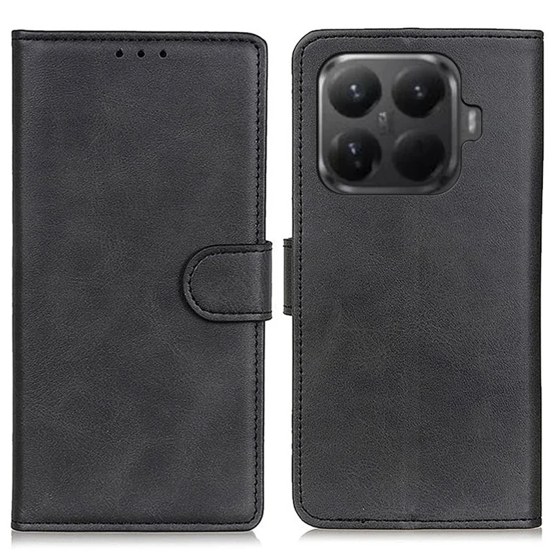 Xiaomi 15T Pro hoesje met structuur van koeienleer, lederen portemonnee- en standaard telefoonhoes - Zwart
