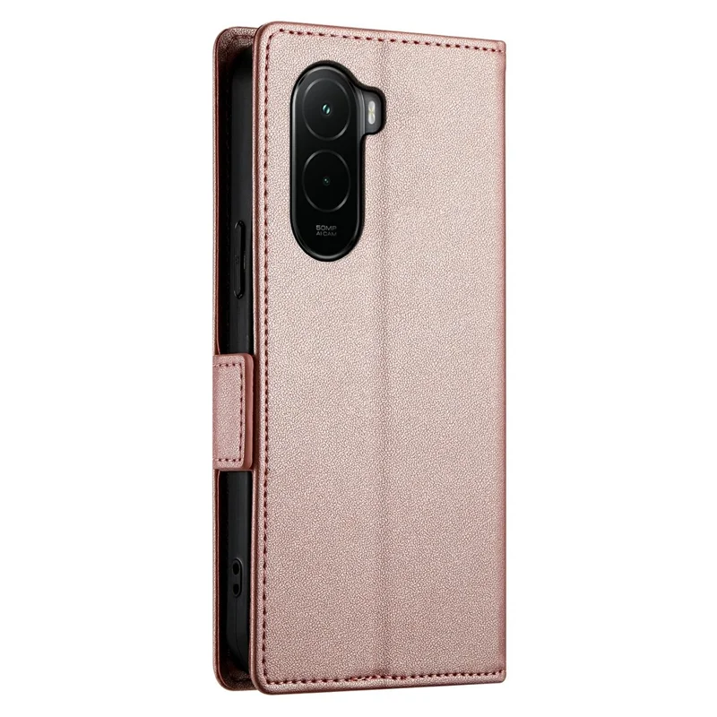 For Xiaomi Poco M7 4G (EU) (171mm) Stand Case PU Leather Wallet Phone Cover - Rose Gold