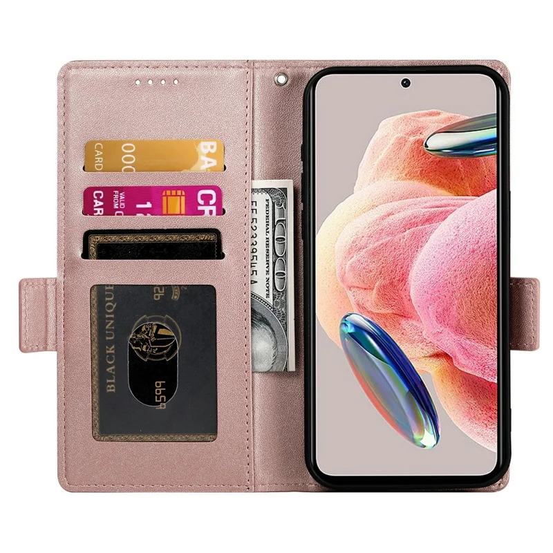 For Xiaomi Poco M7 4G (EU) (171mm) Stand Case PU Leather Wallet Phone Cover - Rose Gold