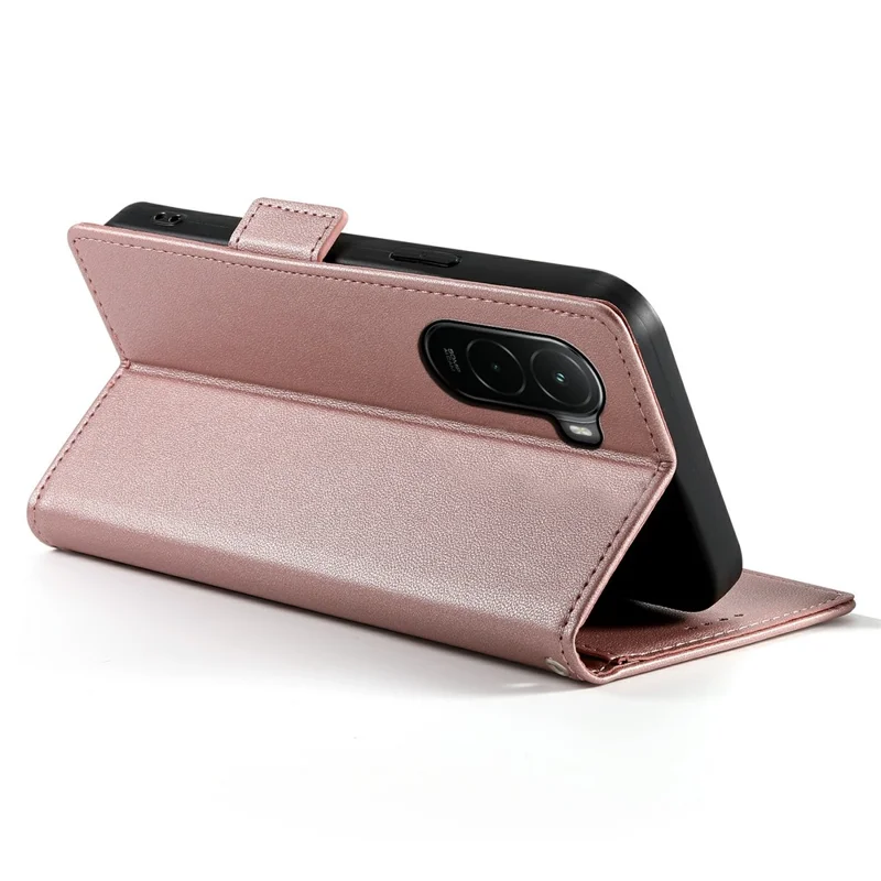 For Xiaomi Poco M7 4G (EU) (171mm) Stand Case PU Leather Wallet Phone Cover - Rose Gold