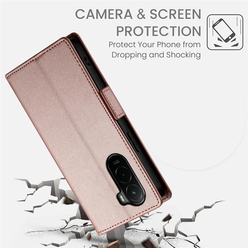 For Xiaomi Poco M7 4G (EU) (171mm) Stand Case PU Leather Wallet Phone Cover - Rose Gold