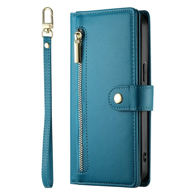 For Xiaomi Redmi Note 15 5G (Global) Case Zipper Pocket Wallet Leather Phone Cover with Straps - Blue