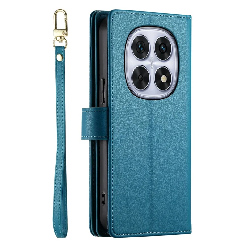 For Xiaomi Redmi Note 15 5G (Global) Case Zipper Pocket Wallet Leather Phone Cover with Straps - Blue