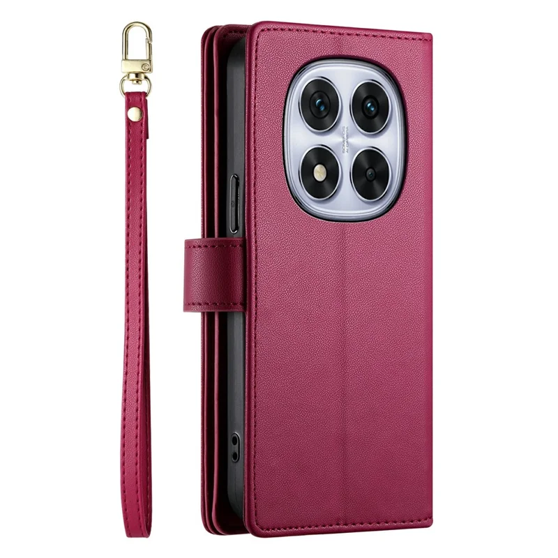 Voor Xiaomi Redmi Note 15 Pro+ 5G hoesje met ritsvak portemonnee lederen telefoonhoes met riemen - Rood