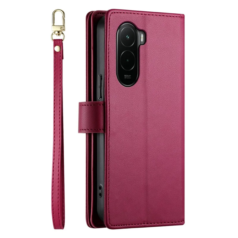 For Xiaomi Poco M7 4G (EU) (171mm) Case Zipper Pocket Wallet Leather Phone Cover with Straps - Red