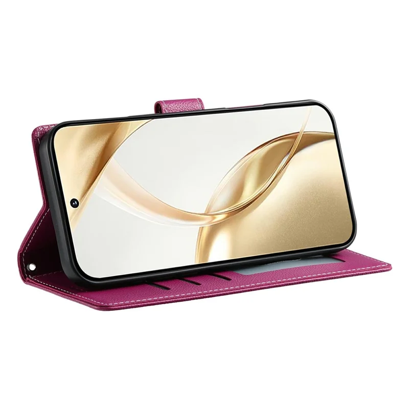 For Realme 15T 5G Case Magnetic Snap Litchi Texture Leather Wallet Phone Cover with Wrist Strap - Rose