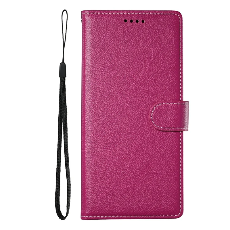 For Realme 15T 5G Case Magnetic Snap Litchi Texture Leather Wallet Phone Cover with Wrist Strap - Rose