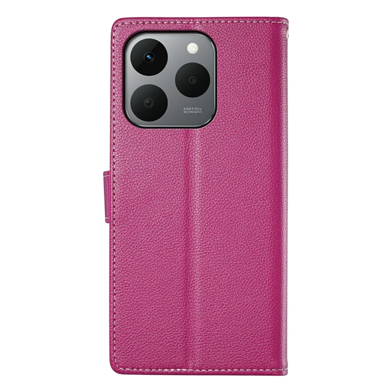 For Realme 15T 5G Case Magnetic Snap Litchi Texture Leather Wallet Phone Cover with Wrist Strap - Rose