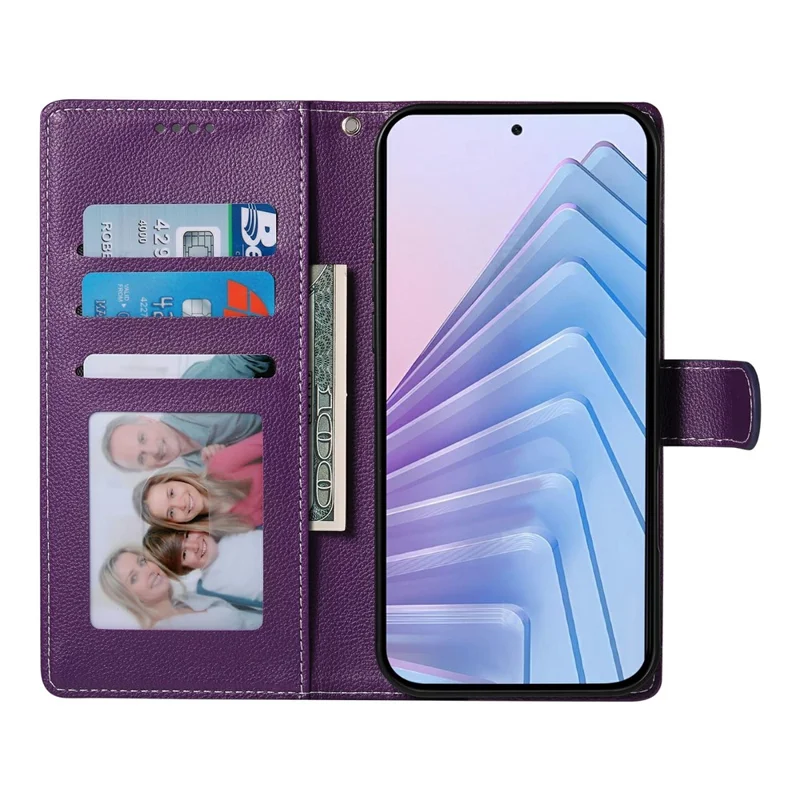 Voor Xiaomi Redmi Note 15 Pro 5G Hoesje Magnetische Sluiting Litchi Structuur Lederen Portemonnee Telefoonhoesje met Polsbandje - Paars