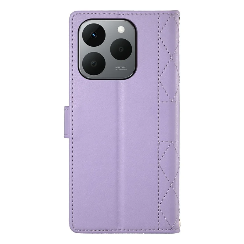 For Realme 15T 5G Wallet Case Rhombus Stitching Stand Leather Phone Cover with Long  /  Short Strap - Purple