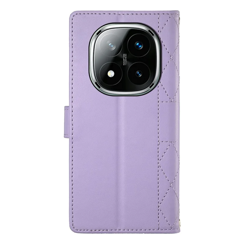 Portemonnee Hoesje voor Xiaomi Redmi Note 15 Pro+ 5G met Ruitvormige Steekdesign Staande Lederen Telefoonhoes met Lange / Korte Band - Paars