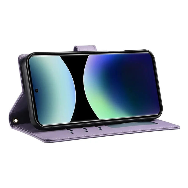 Portemonnee Hoesje voor Xiaomi Redmi Note 15 Pro+ 5G met Ruitvormige Steekdesign Staande Lederen Telefoonhoes met Lange / Korte Band - Paars