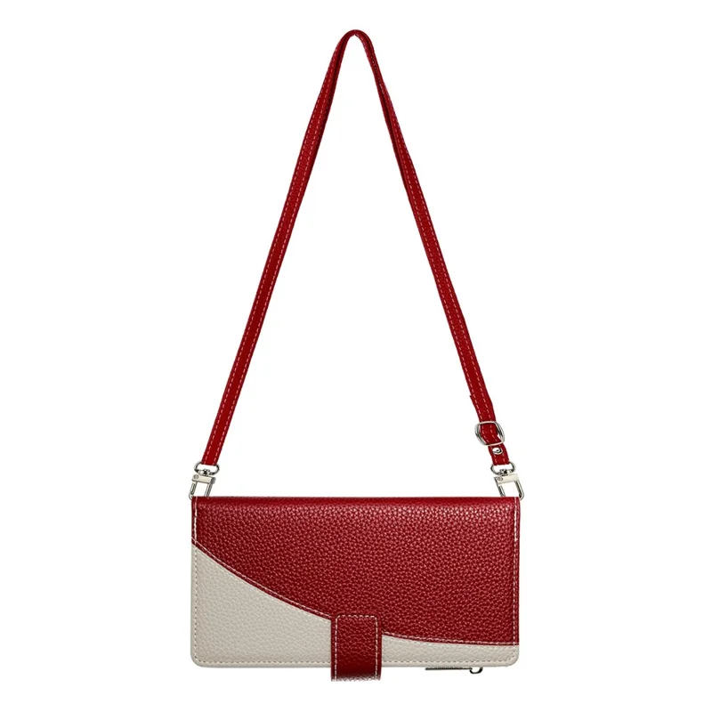 For Xiaomi Redmi Note 15 5G (Global) Case Zipper Wallet Color Splicing Leather Flip Phone Cover with Straps - Red