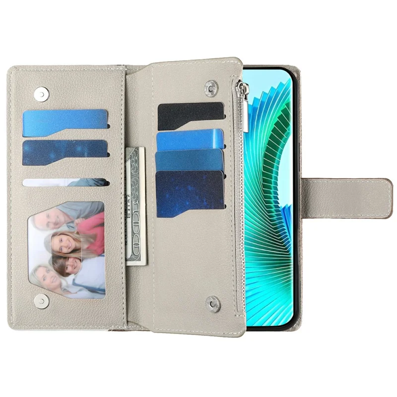 For Xiaomi Poco M7 4G (EU) (171mm) Case Zipper Wallet Color Splicing Leather Flip Phone Cover with Straps - Lake Blue