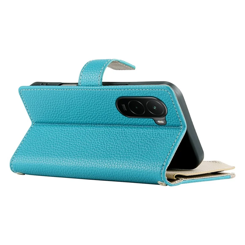 For Xiaomi Poco M7 4G (EU) (171mm) Case Zipper Wallet Color Splicing Leather Flip Phone Cover with Straps - Lake Blue