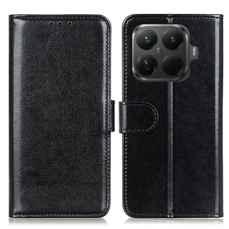 Voor Xiaomi 15T Pro hoesje Crazy Horse-structuur PU-leer standaardhoes - Zwart