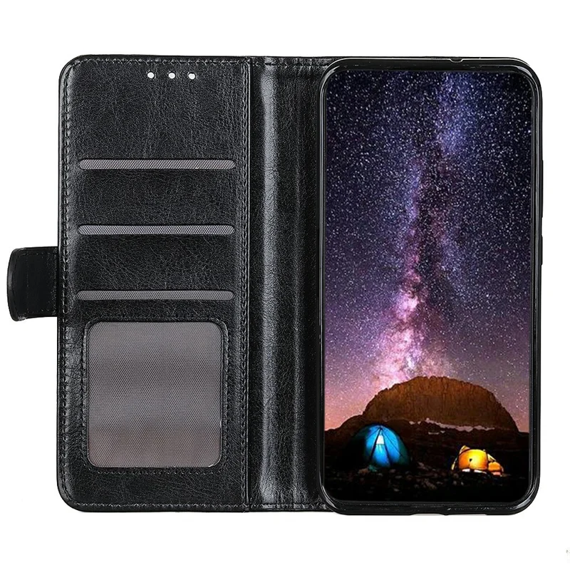 Voor Xiaomi 15T Pro hoesje Crazy Horse-structuur PU-leer standaardhoes - Zwart