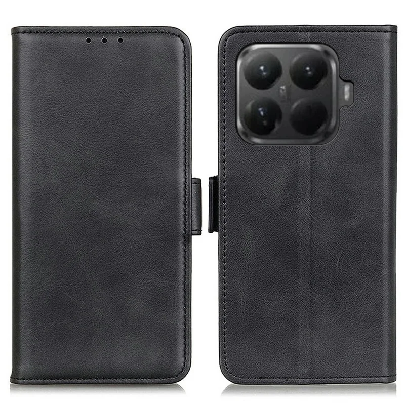 Voor Xiaomi 15T Pro Hoesje Stand Koeienhuidstructuur PU Leren Telefoonhoes - Zwart