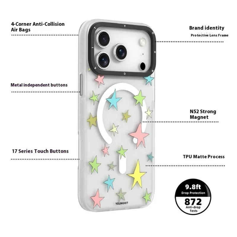 YOUNGKIT Sweetheart Story Series For iPhone 17 Pro Max Magnetic Case IMD Shockproof TPU Phone Back Cover - Star Wishes