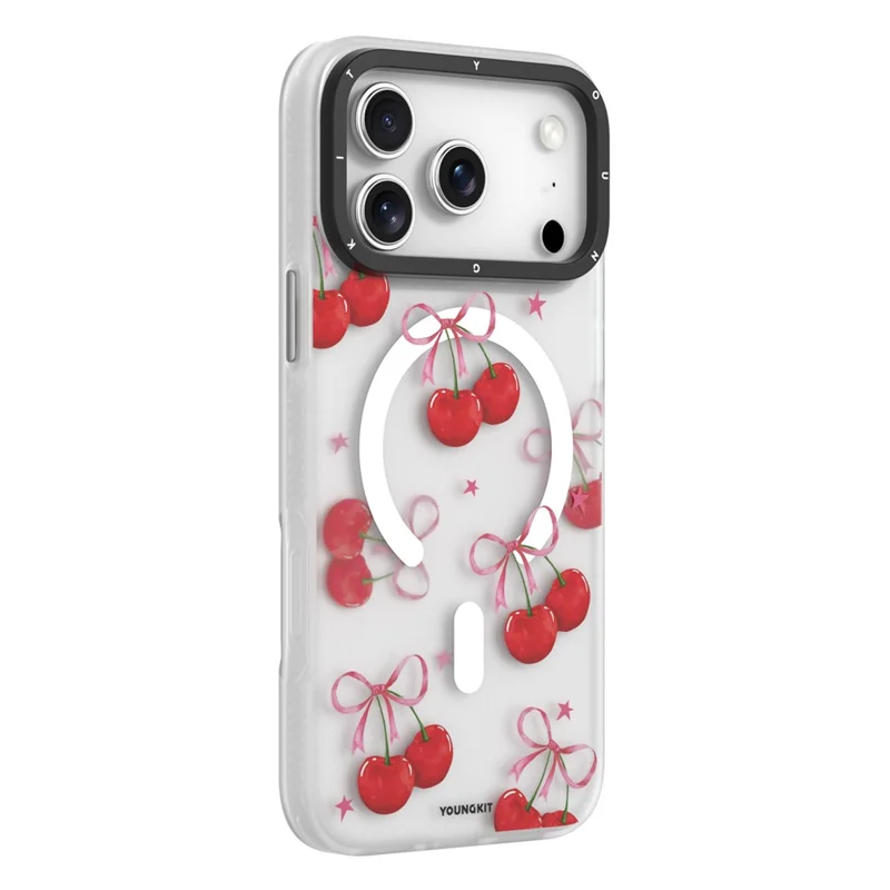 YOUNGKIT Sweetheart Story Series For iPhone 17 Pro Max Magnetic Case IMD Shockproof TPU Phone Back Cover - Cherry Language