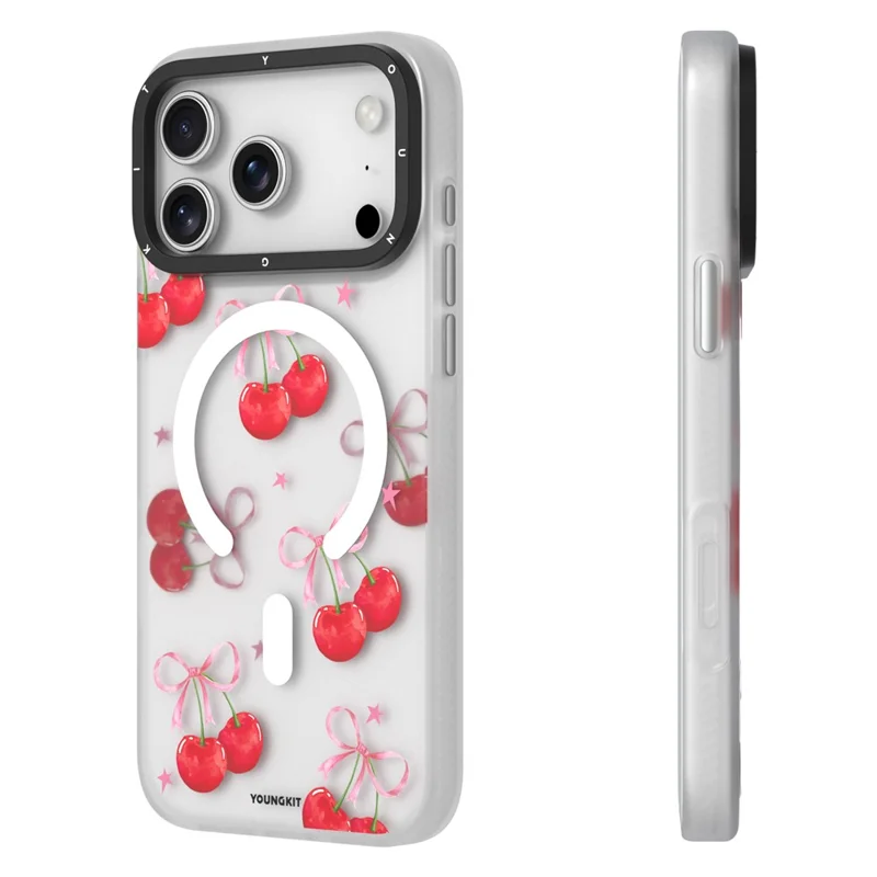 YOUNGKIT Sweetheart Story Series For iPhone 17 Pro Max Magnetic Case IMD Shockproof TPU Phone Back Cover - Cherry Language