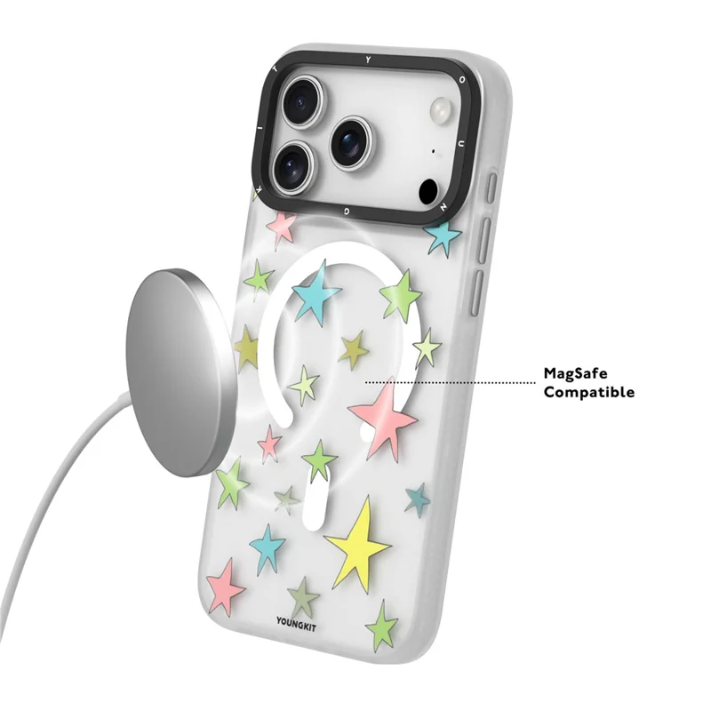 YOUNGKIT Sweetheart Story Series For iPhone 17 Pro Max Magnetic Case IMD Shockproof TPU Phone Back Cover - Cherry Language