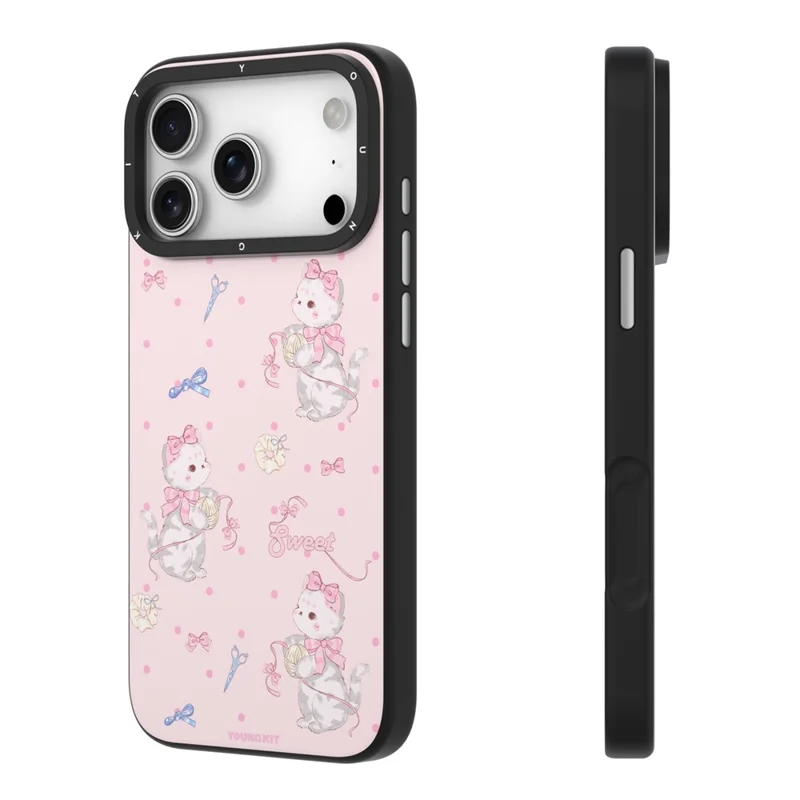 YOUNGKIT Cute Moments Series For iPhone 17 Pro Max Magnetic Case IMD Shockproof TPU Phone Back Cover - Pink Sugar Kitten