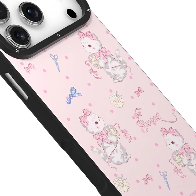 YOUNGKIT Cute Moments Series For iPhone 17 Pro Max Magnetic Case IMD Shockproof TPU Phone Back Cover - Pink Sugar Kitten