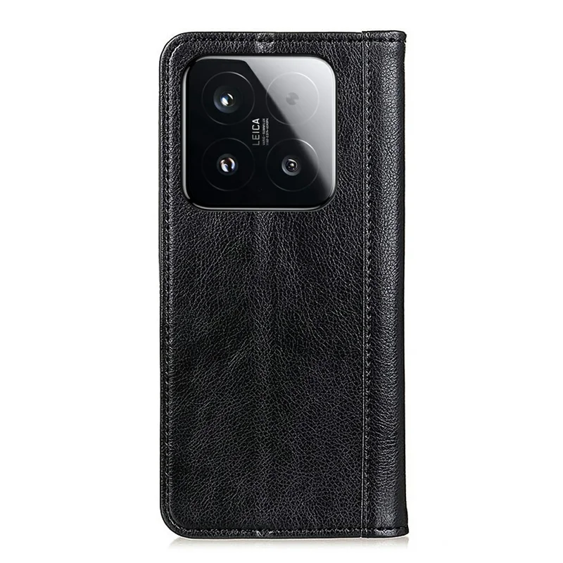 Standtaske til Xiaomi 15T i split læder med litchi-struktur, tegnebogstaske til telefon - Sort