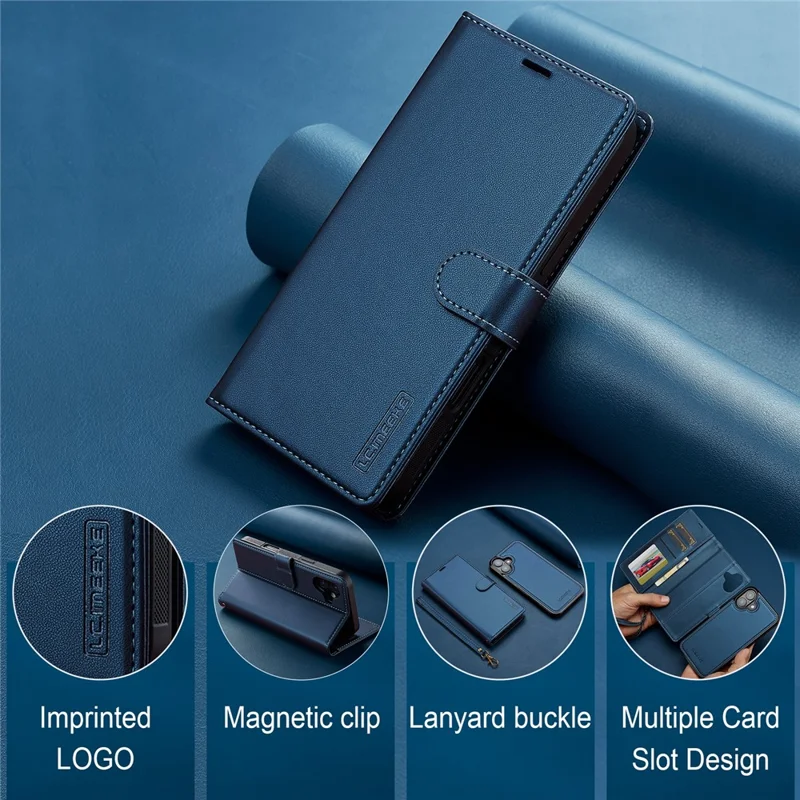 LC.IMEEKE L2 Series for iPhone 17 Case PU Leather Wallet Detachable Magnetic Phone Cover - Blue