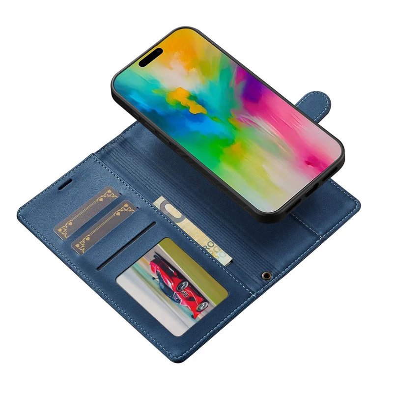 LC.IMEEKE L2 Series for iPhone 17 Case PU Leather Wallet Detachable Magnetic Phone Cover - Blue