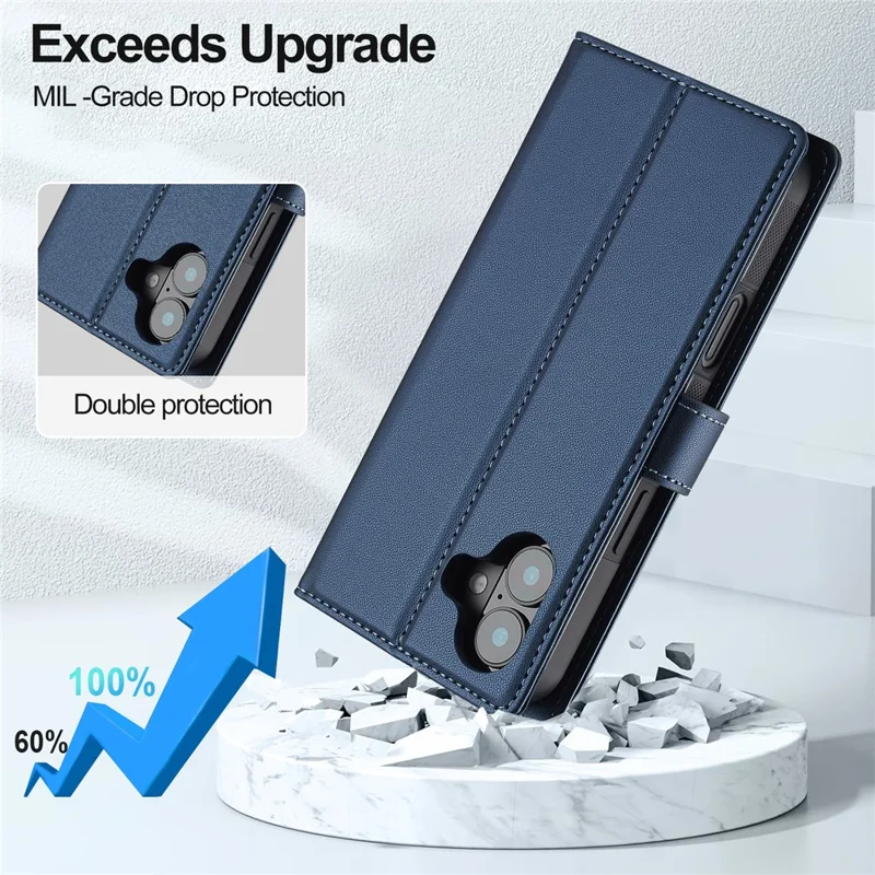 LC.IMEEKE L2 Series for iPhone 17 Case PU Leather Wallet Detachable Magnetic Phone Cover - Blue
