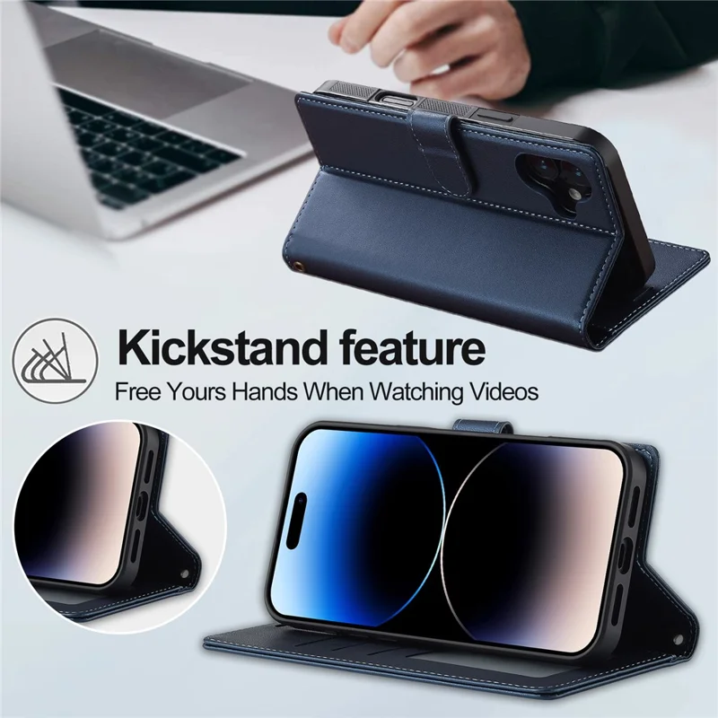 LC.IMEEKE L2 Series for iPhone 17 Case PU Leather Wallet Detachable Magnetic Phone Cover - Blue