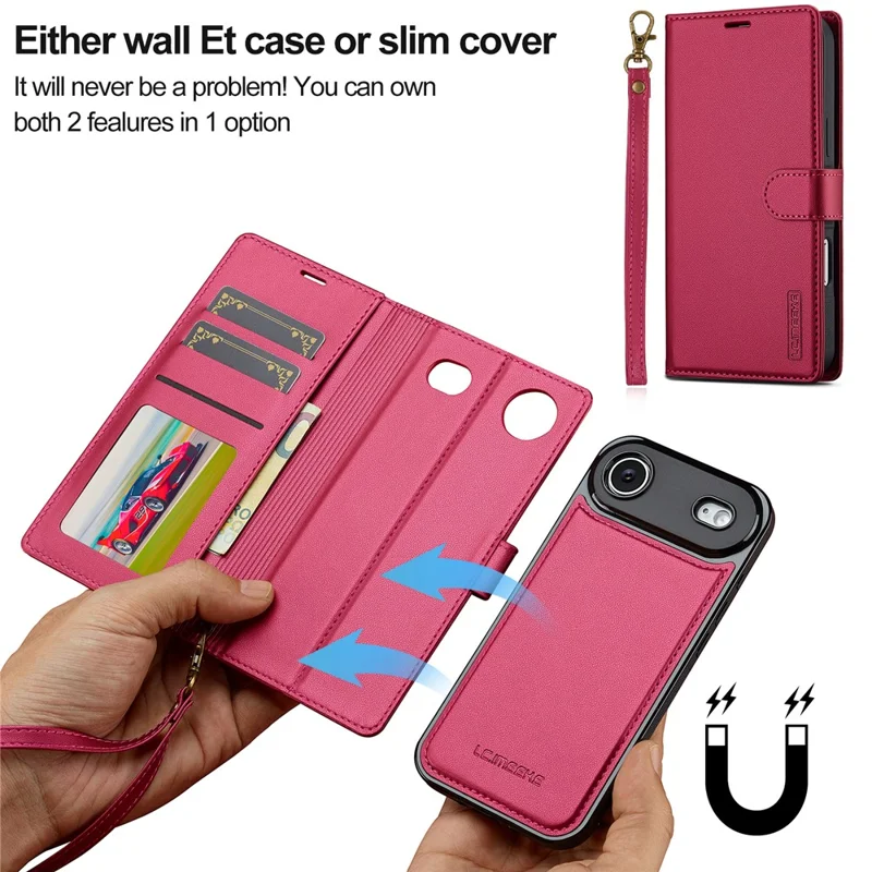 LC.IMEEKE L2 Series for iPhone Air Case PU Leather Wallet Detachable Magnetic Phone Cover - Red
