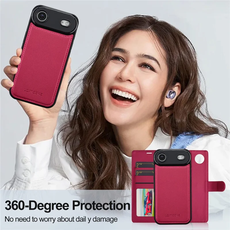 LC.IMEEKE L2 Series for iPhone Air Case PU Leather Wallet Detachable Magnetic Phone Cover - Red