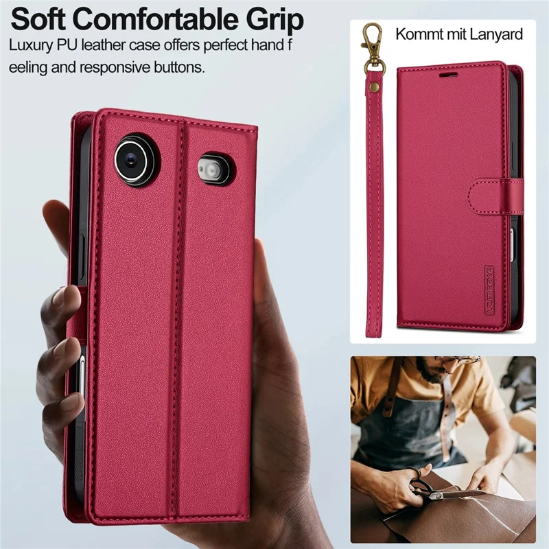LC.IMEEKE L2 Series for iPhone Air Case PU Leather Wallet Detachable Magnetic Phone Cover - Red