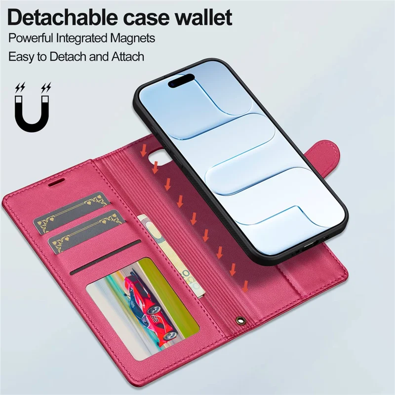 LC.IMEEKE L2 Series for iPhone Air Case PU Leather Wallet Detachable Magnetic Phone Cover - Red