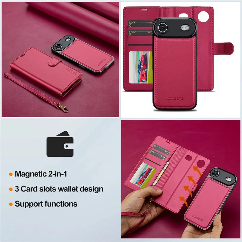 LC.IMEEKE L2 Series for iPhone Air Case PU Leather Wallet Detachable Magnetic Phone Cover - Red