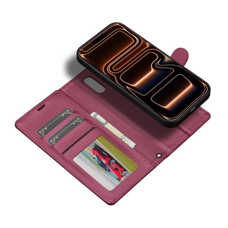 LC.IMEEKE L2 Series for iPhone 17 Pro Case PU Leather Wallet Detachable Magnetic Phone Cover - Red