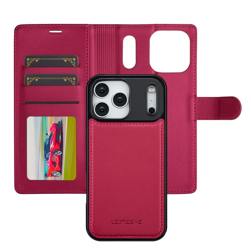 LC.IMEEKE L2 Series for iPhone 17 Pro Case PU Leather Wallet Detachable Magnetic Phone Cover - Red