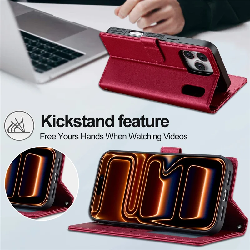 LC.IMEEKE L2 Series for iPhone 17 Pro Max Case PU Leather Wallet Detachable Magnetic Phone Cover - Red