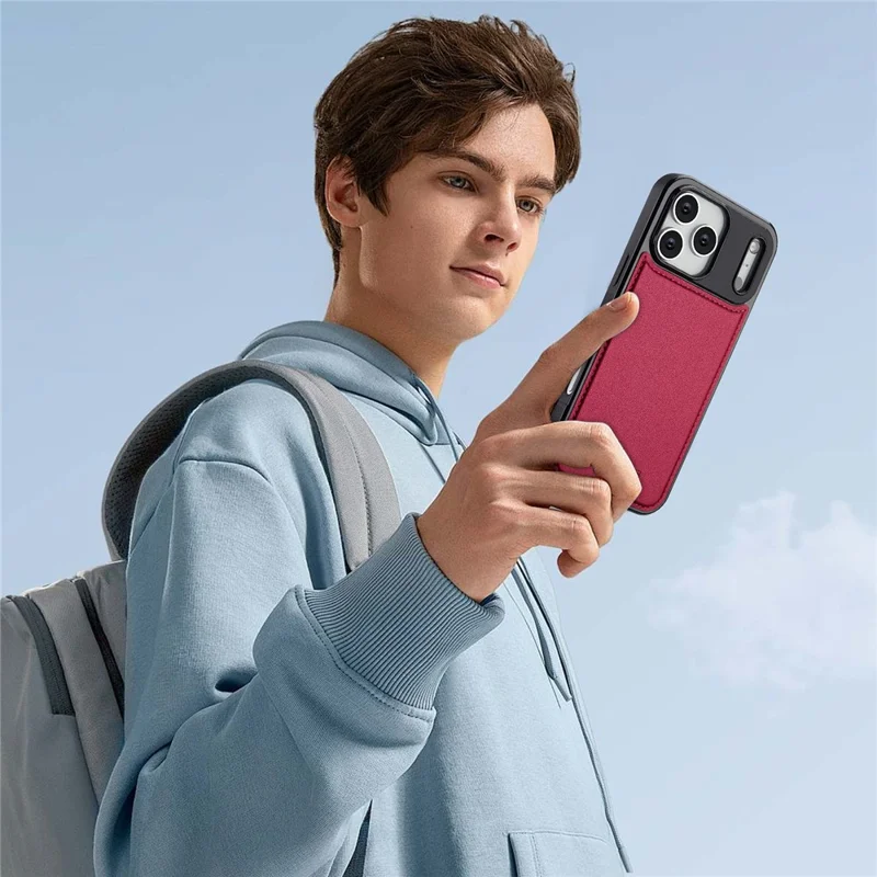 LC.IMEEKE L2 Series for iPhone 17 Pro Max Case PU Leather Wallet Detachable Magnetic Phone Cover - Red