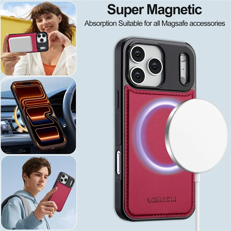 LC.IMEEKE L2 Series for iPhone 17 Pro Max Case PU Leather Wallet Detachable Magnetic Phone Cover - Red