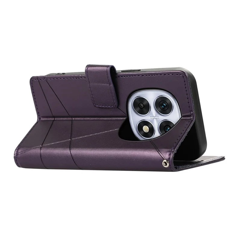 For Xiaomi Redmi Note 15 5G (Global) Phone Case Line Imprint Leather Wallet Cover with Wrist Strap - Purple