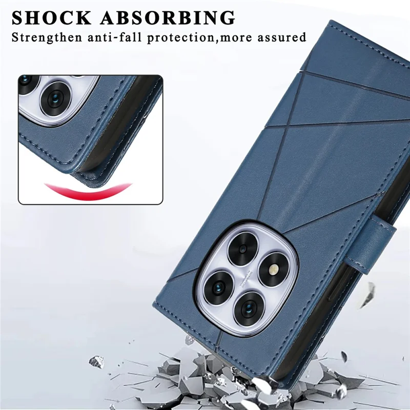 Telefoonhoesje voor Xiaomi Redmi Note 15 Pro 5G met lijndessin, lederen portemonnee-achtig hoesje met polsbandje - Blauw