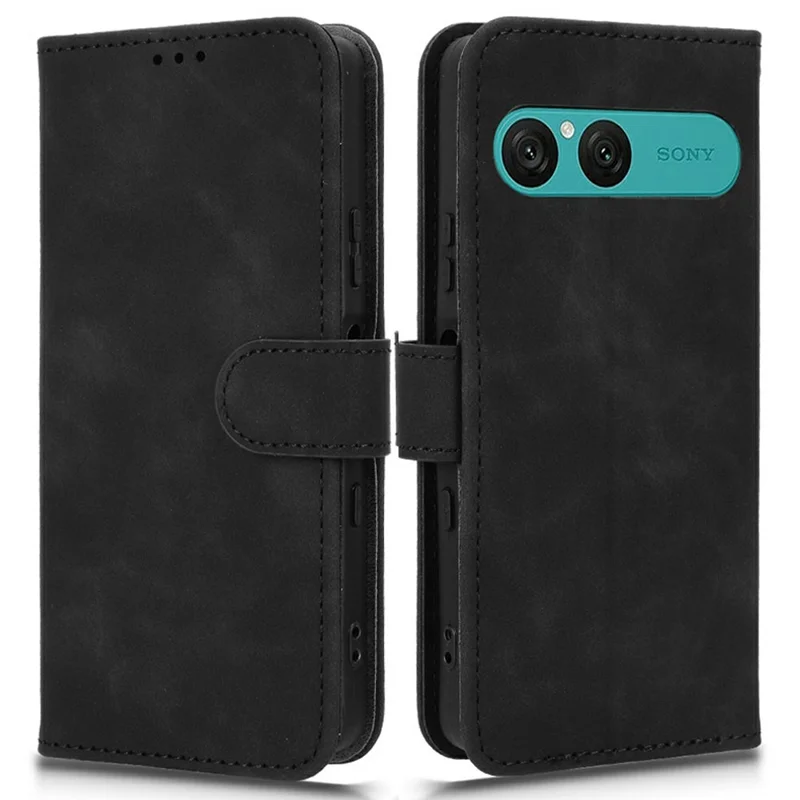 For Sony Xperia 10 VII Leather Case Skin Feel Anti Drop Wallet Flip Phone Cover - Black